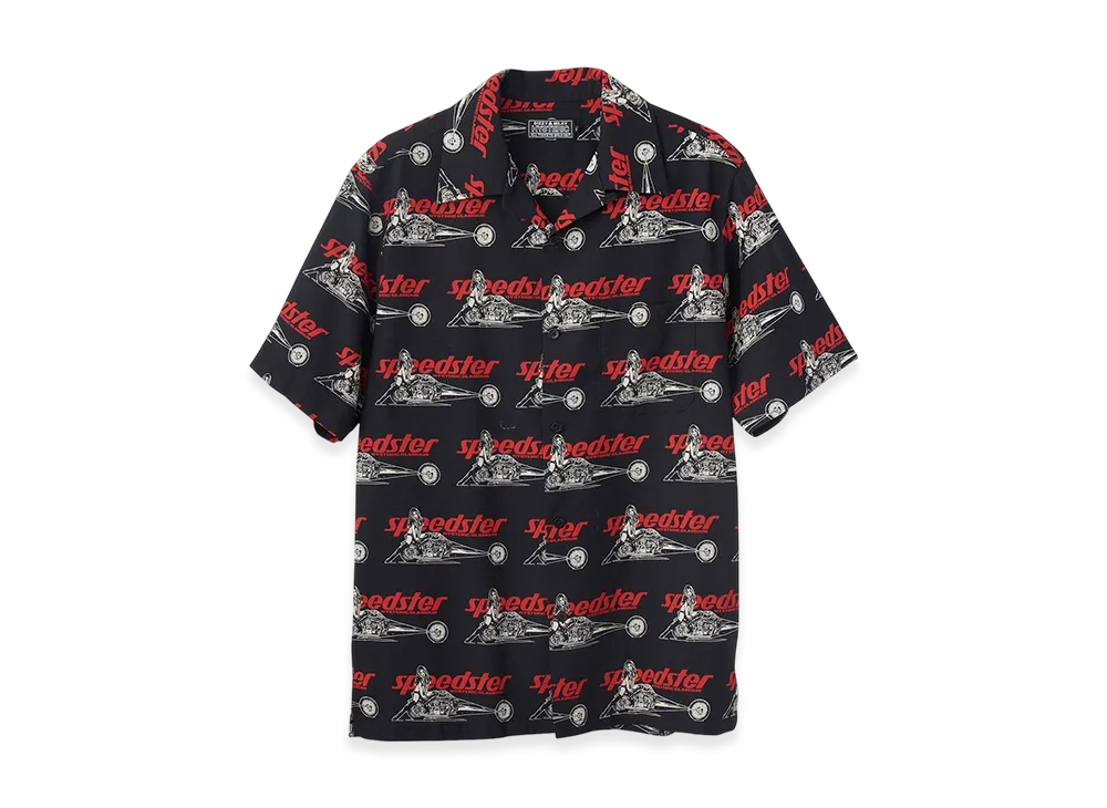 HYSTERIC GLAMOUR Speedster Remix Pattern Open Collar Shirt "Black"