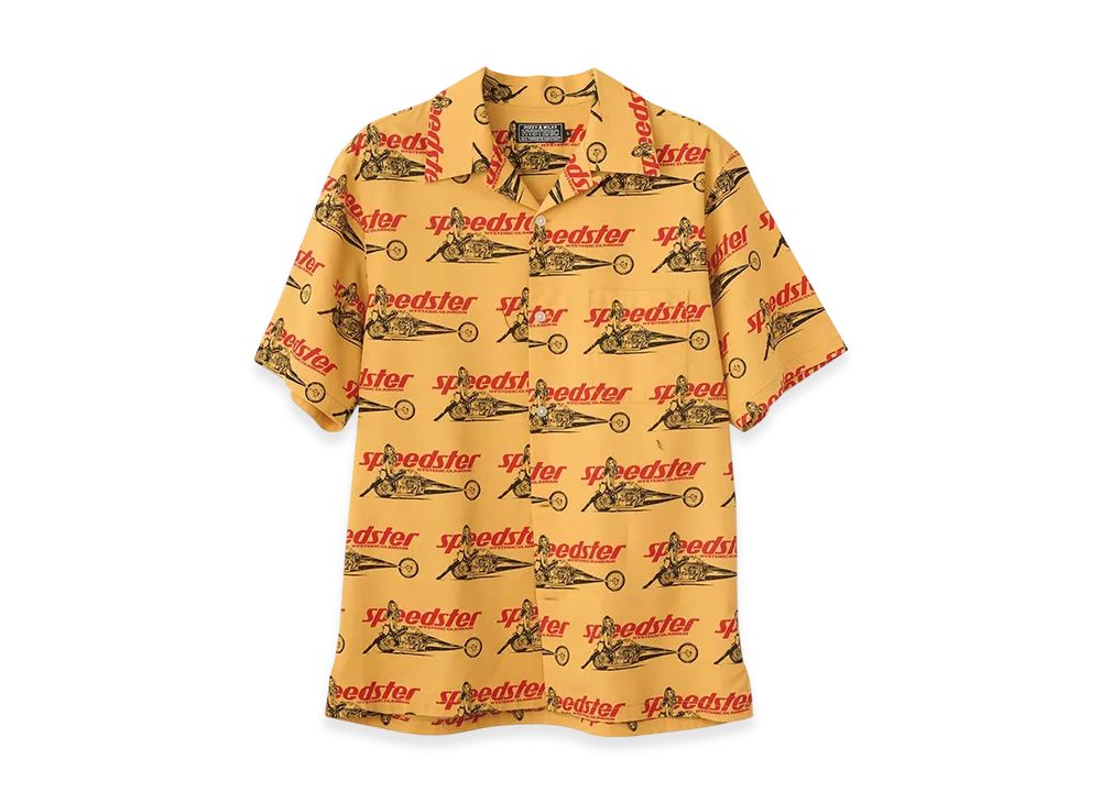 HYSTERIC GLAMOUR Speedster Remix Pattern Open Collar Shirt "Yellow"