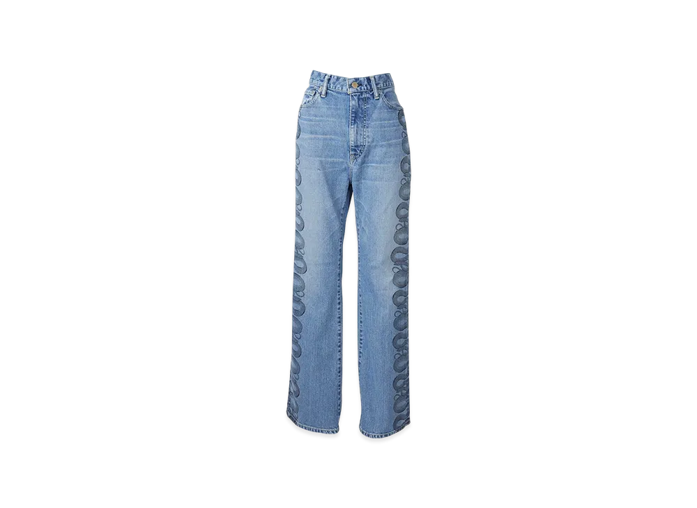 HYSTERIC GLAMOUR Snake Loop Pattern Denim Flare Pants "Light Indigo Blue"