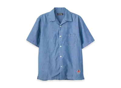 HYSTERIC GLAMOUR Vixen Girl Patch Open Collar Shirt "Blue"