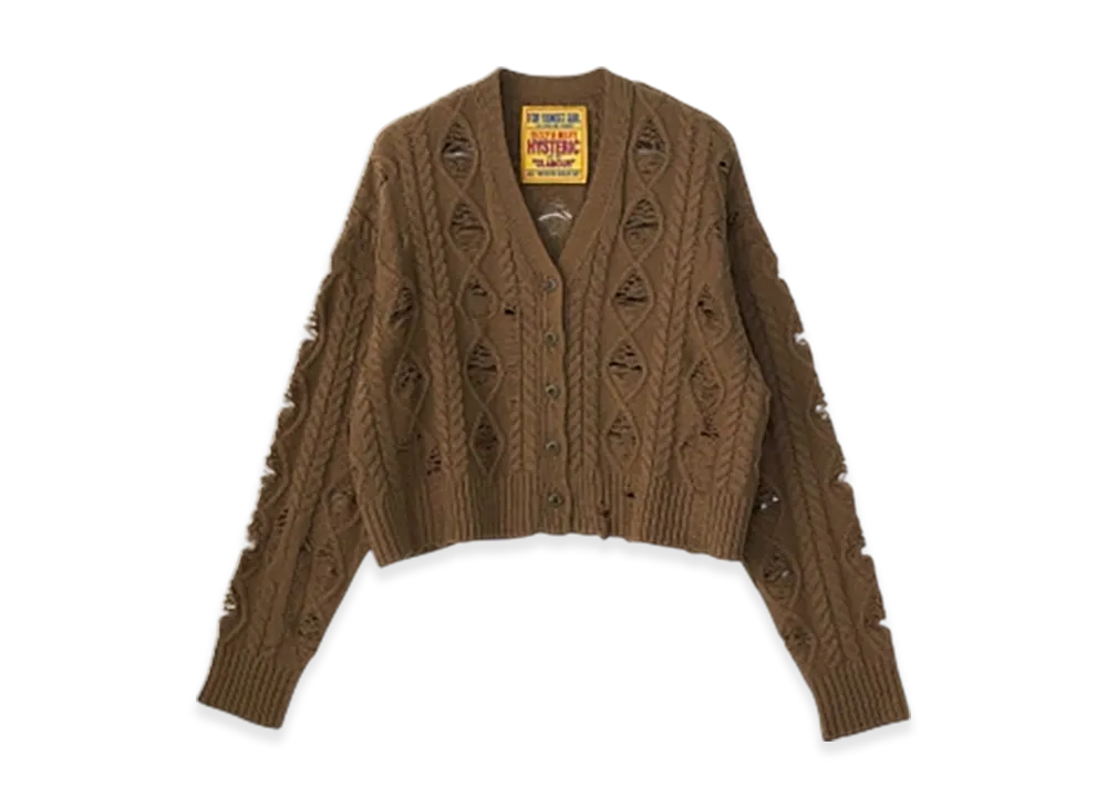 HYSTERIC GLAMOUR Hysteric Handcuff Short Distressed Cardigan "Khaki"