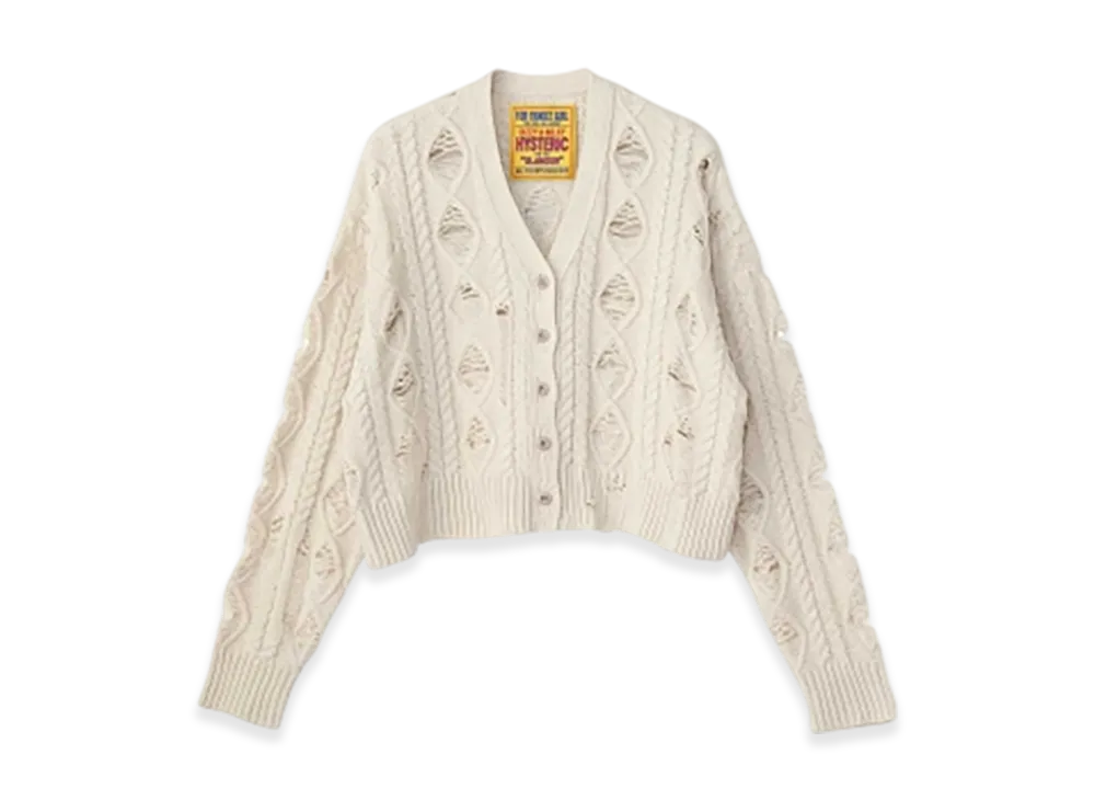 HYSTERIC GLAMOUR Hysteric Handcuff Short Distressed Cardigan "White"