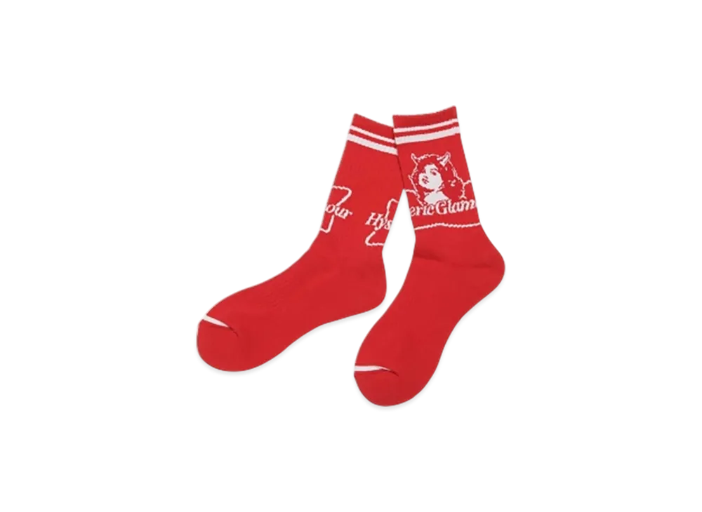 HYSTERIC GLAMOUR 2Tone Devil Woman Sports Socks "Red"
