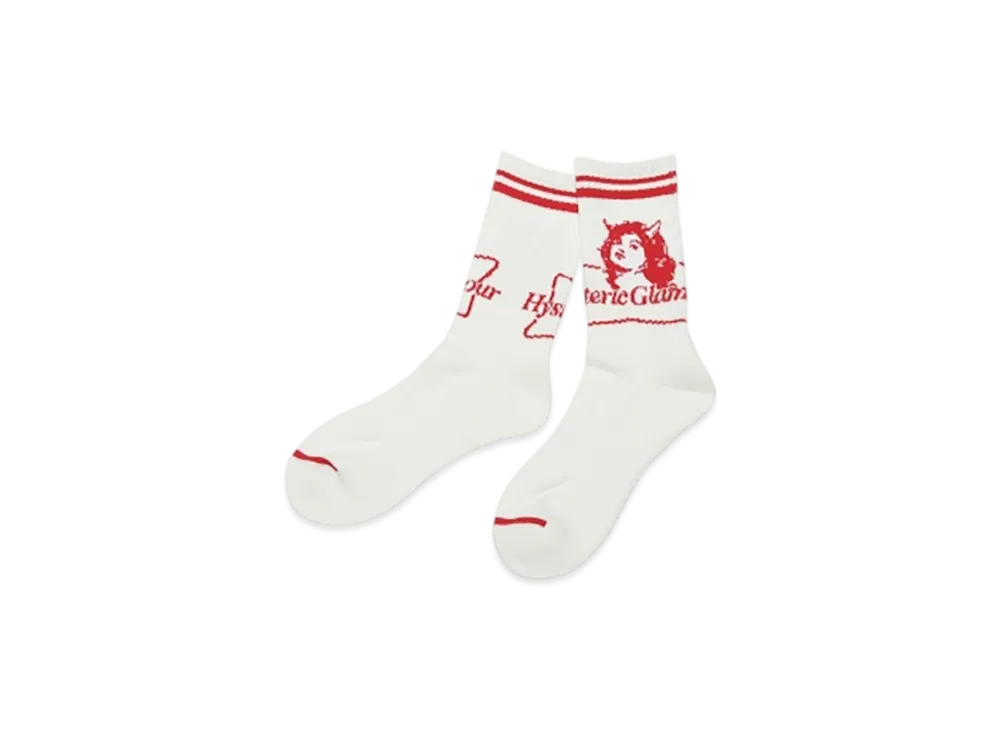 HYSTERIC GLAMOUR 2Tone Devil Woman Sports Socks "White"
