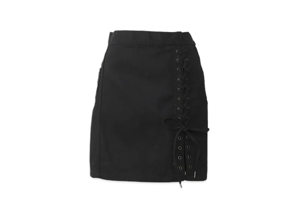 HYSTERIC GLAMOUR Apple Panda Embroidered Side Lace-Up Denim Mini Skirt "Black"