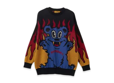 HYSTERIC GLAMOUR Fire Bear Jacquard Sweater "Black"