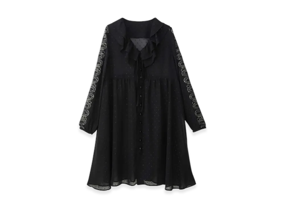 HYSTERIC GLAMOUR Snake Loop Embroidered Ruffle Dress "Black"