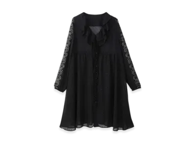 HYSTERIC GLAMOUR Snake Loop Embroidered Ruffle Dress "Black"