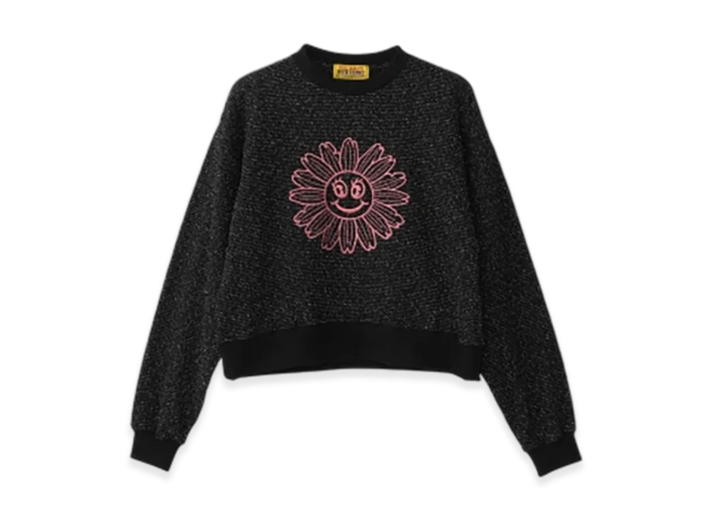 HYSTERIC GLAMOUR Flower Power Embroidered Short Sweatshirt "Black"