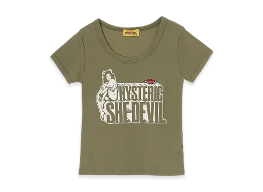 HYSTERIC GLAMOUR She Devil Heart Embroidered Mini T-Shirt "Khaki"