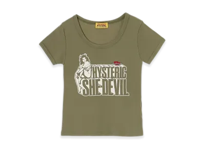 HYSTERIC GLAMOUR She Devil Heart Embroidered Mini T-Shirt "Khaki"