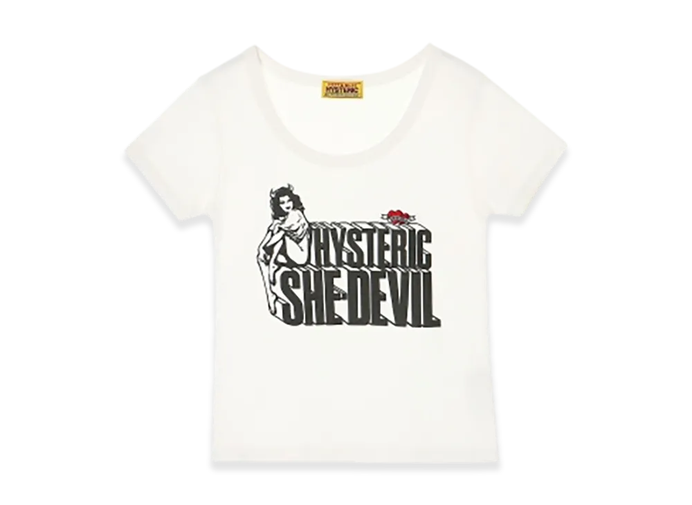 HYSTERIC GLAMOUR She Devil Heart Embroidered Mini T-Shirt "White"