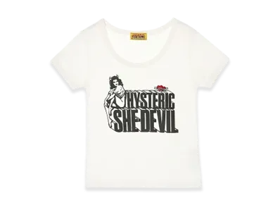 HYSTERIC GLAMOUR She Devil Heart Embroidered Mini T-Shirt "White"