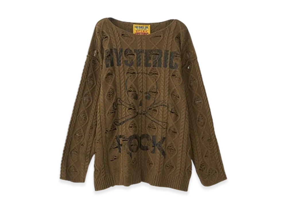 HYSTERIC GLAMOUR Siena Barnes / Hys Rock Crushed Sweater "Khaki"