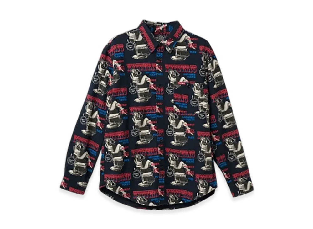 HYSTERIC GLAMOUR Hysteric Hair Cut Pattern Regular Collar Shirt "Black"