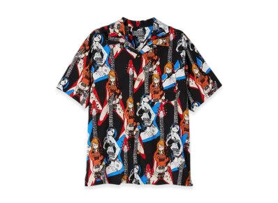 HYSTERIC GLAMOUR x ONE PIECE Nami & Boa.Hancock Twin Guitar Print Open Collar Shirt "Black"