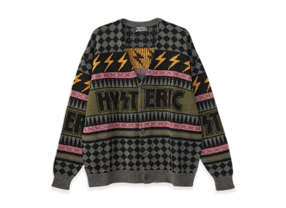 HYSTERIC GLAMOUR Thunder Pattern Jacquard Cardigan "Black"