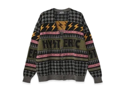 HYSTERIC GLAMOUR Thunder Pattern Jacquard Cardigan "Black"