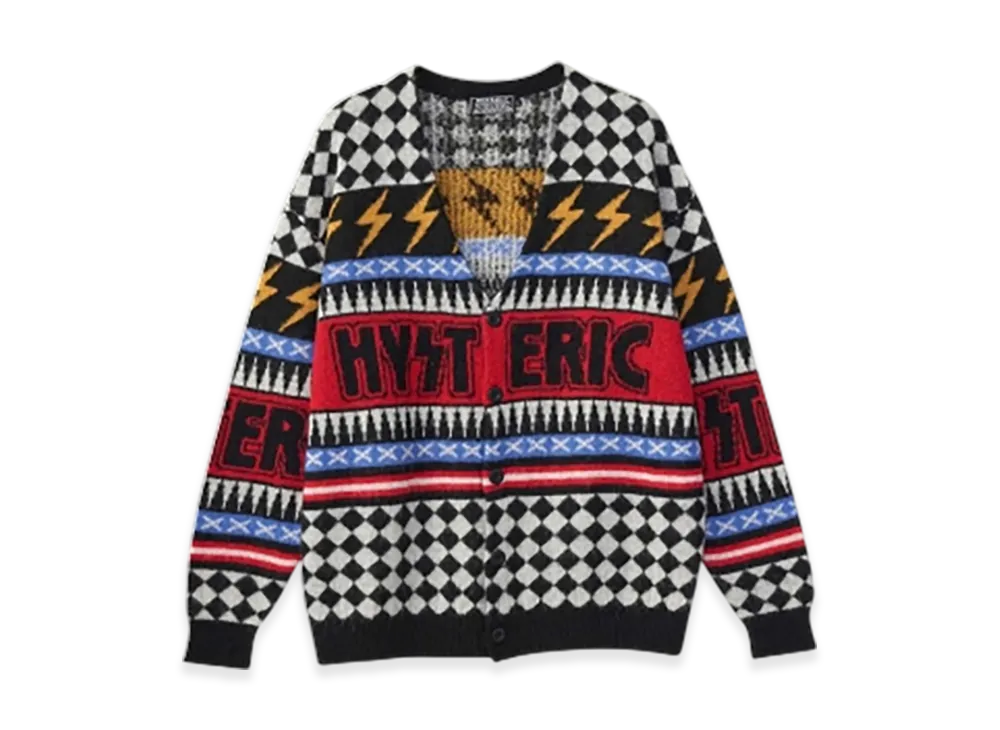 HYSTERIC GLAMOUR Thunder Pattern Jacquard Cardigan "Gray"