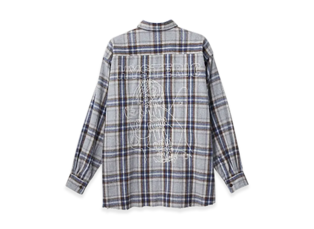 HYSTERIC GLAMOUR Guitar Girl Embroidered Work Shirt "Blue"