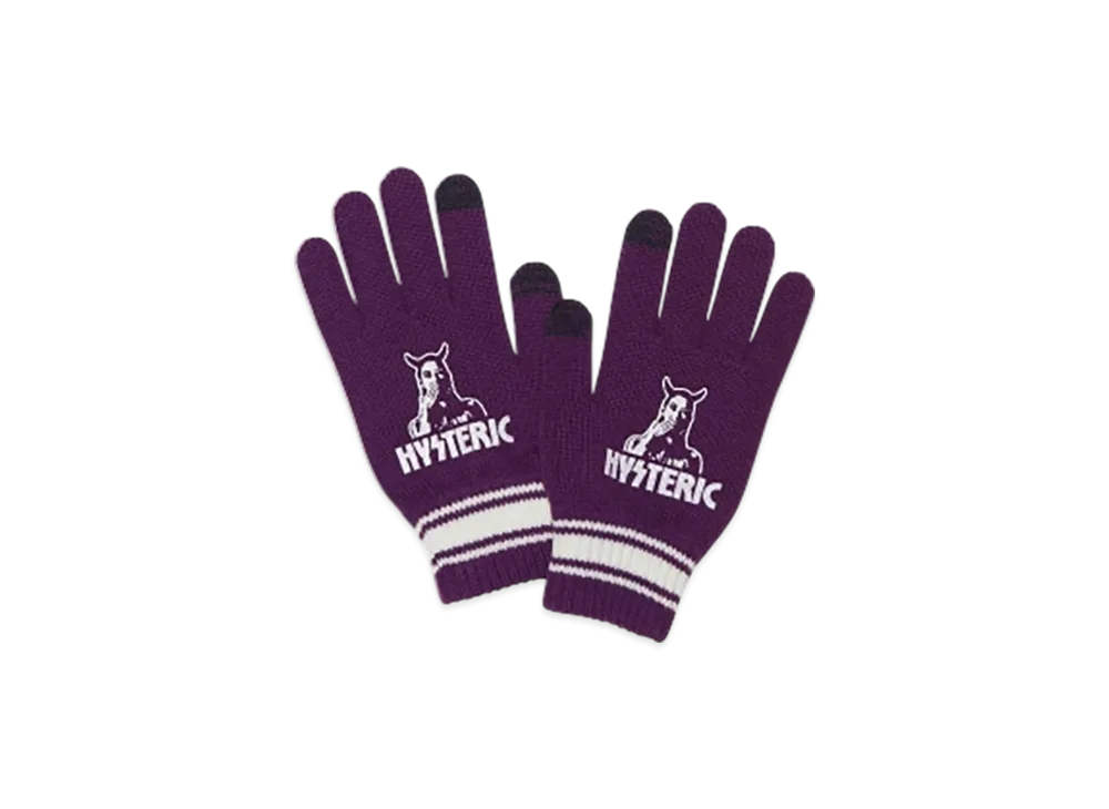 HYSTERIC GLAMOUR Speak No Evil Knit Gloves "Purple"