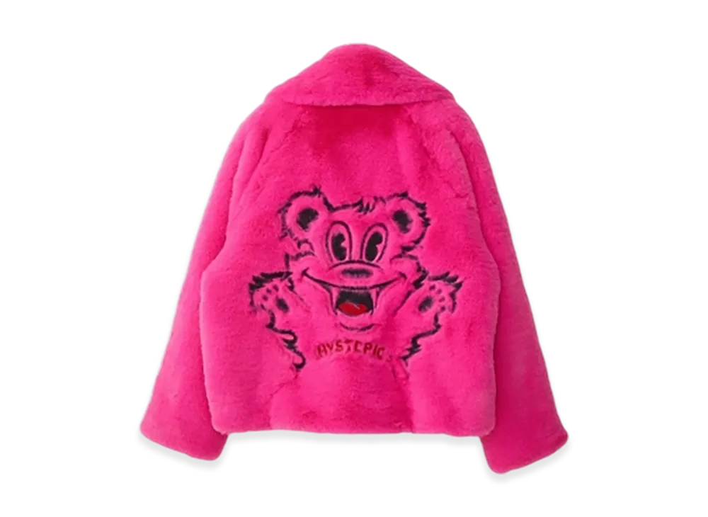 HYSTERIC GLAMOUR Fire Bear Embroidered Faux Fur Blouson "Pink"