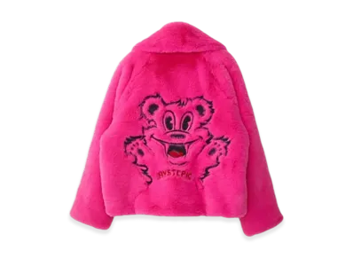 HYSTERIC GLAMOUR Fire Bear Embroidered Faux Fur Blouson "Pink"
