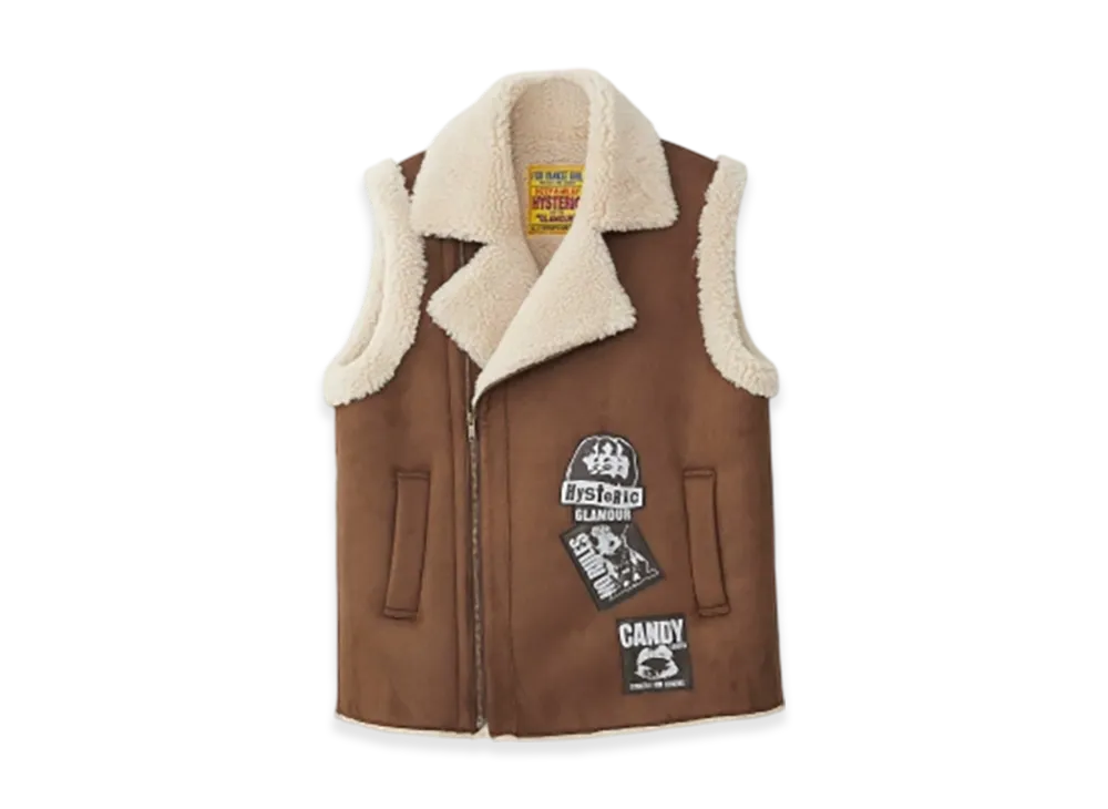 HYSTERIC GLAMOUR Punk Custom Eco Mouton Vest "Brown"