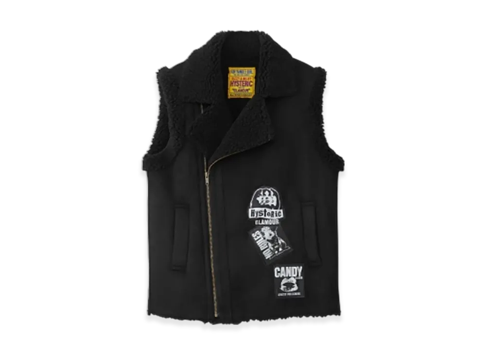 HYSTERIC GLAMOUR Punk Custom Eco Mouton Vest "Black"