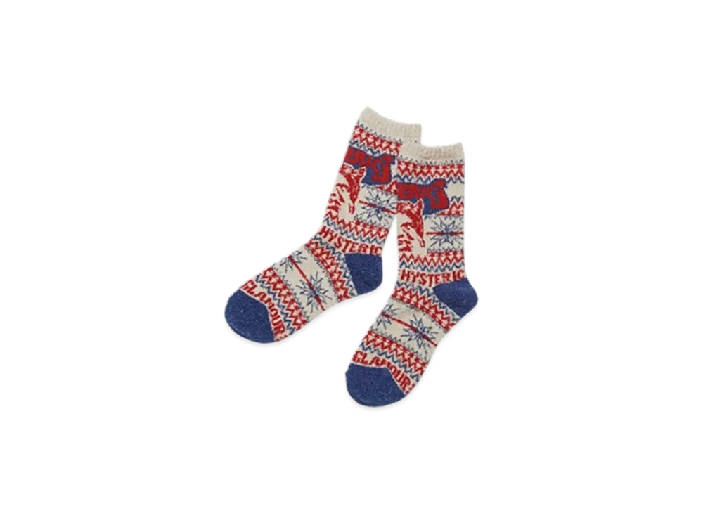 HYSTERIC GLAMOUR See No Evil Nordic Pattern Socks "Blue"