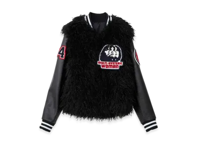 HYSTERIC GLAMOUR Hysteric Woman Patch Faux Fur Stadium Jacket "Black"