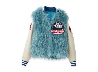 HYSTERIC GLAMOUR Hysteric Woman Patch Faux Fur Stadium Jacket "Blue"