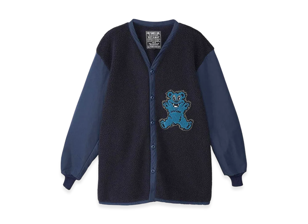 HYSTERIC GLAMOUR Fire Bear Patch Cardigan "Navy"