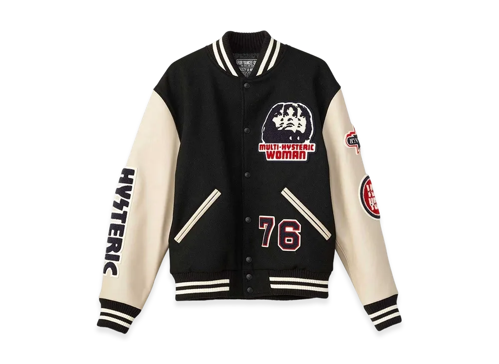 HYSTERIC GLAMOUR Speak No Evil Patch Varsity Jacket "Black"