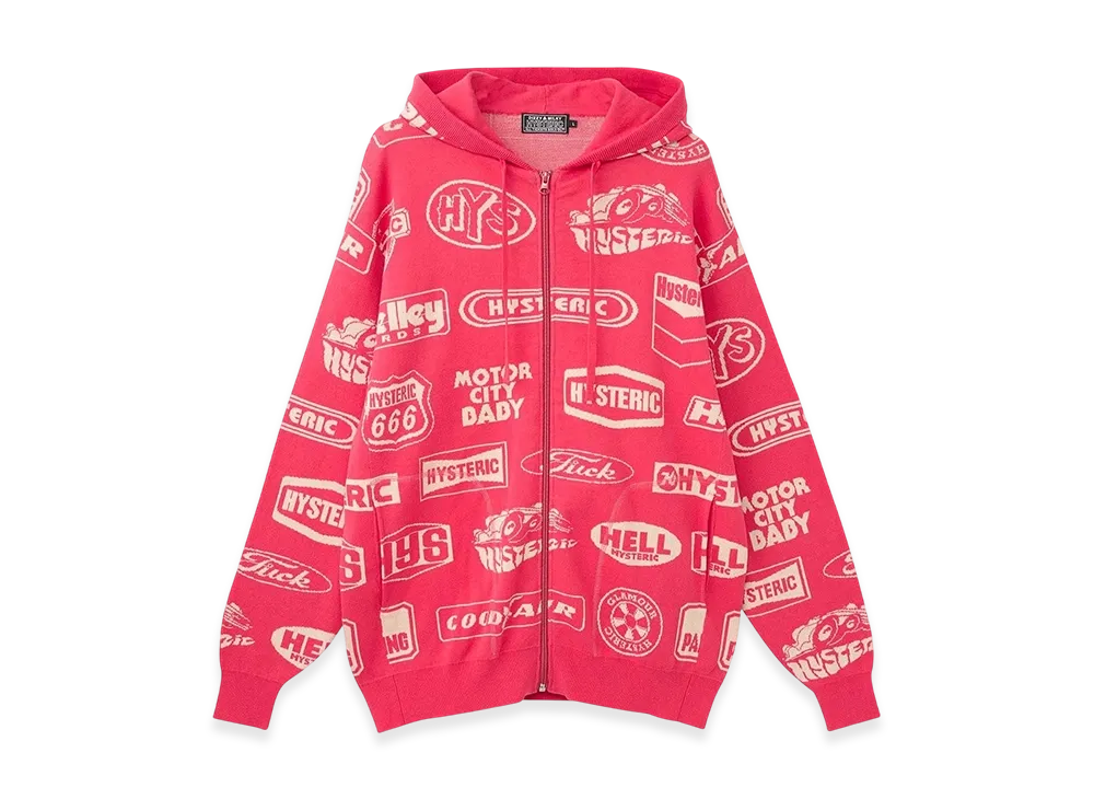 HYSTERIC GLAMOUR Classic Hys Pattern Hoodie "Pink"