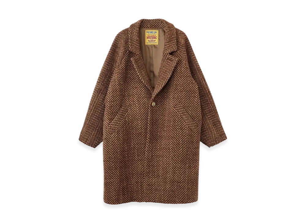HYSTERIC GLAMOUR Herringbone Wool Coat "Brown"