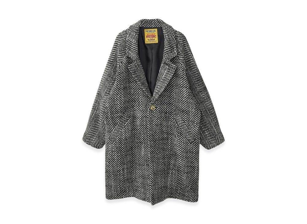 HYSTERIC GLAMOUR Herringbone Wool Coat "Black"