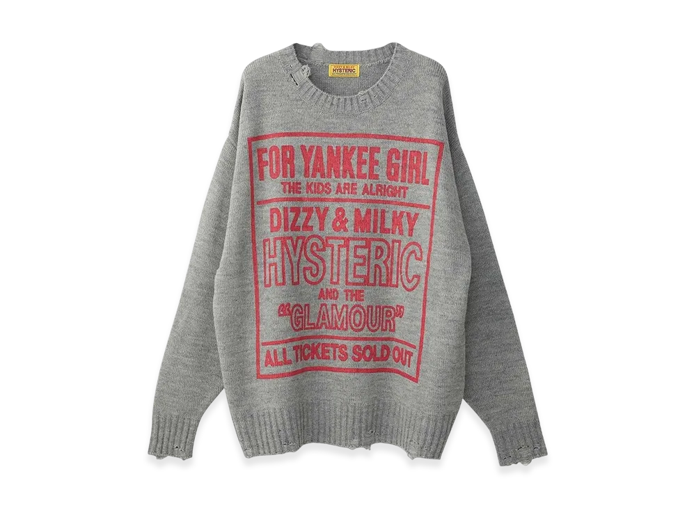 HYSTERIC GLAMOUR Dizzy & Milky Crash Sweater "Top Gray"