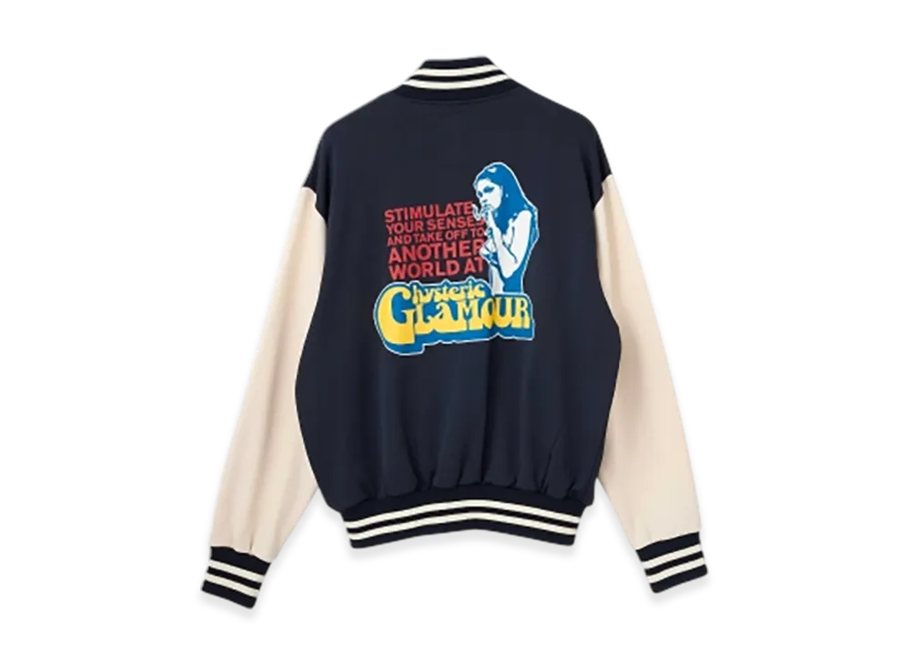 HYSTERIC GLAMOUR Smoking Girl Patch Varsity Jacket "Navy"