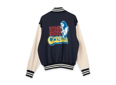 HYSTERIC GLAMOUR Smoking Girl Patch Varsity Jacket "Navy"