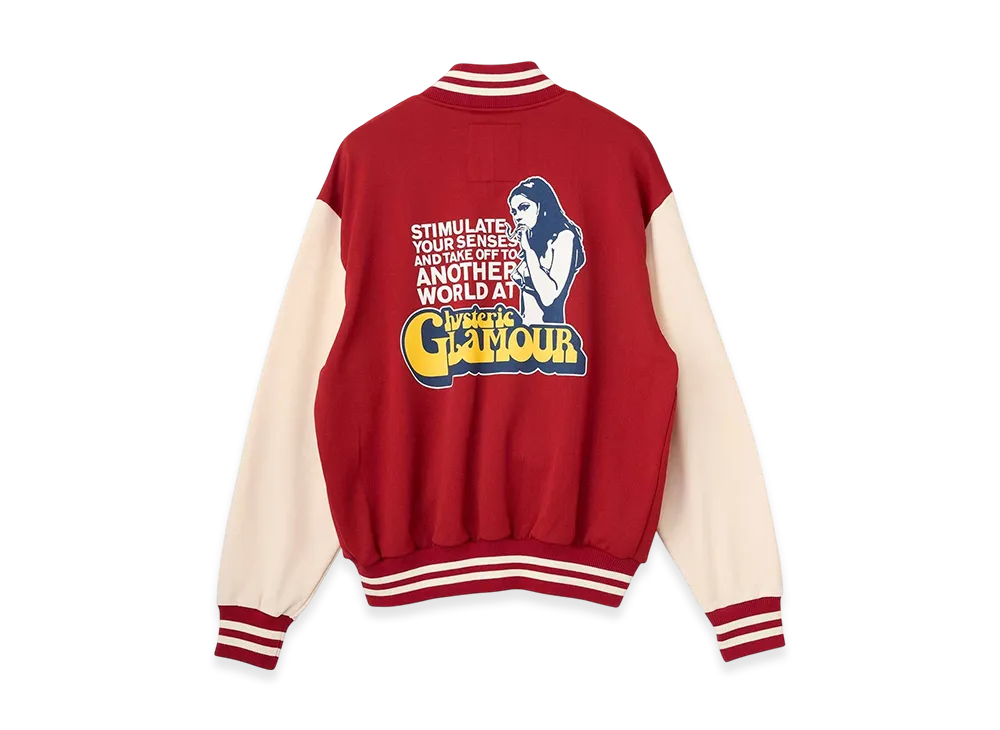 HYSTERIC GLAMOUR Smoking Girl Patch Varsity Jacket "Red"