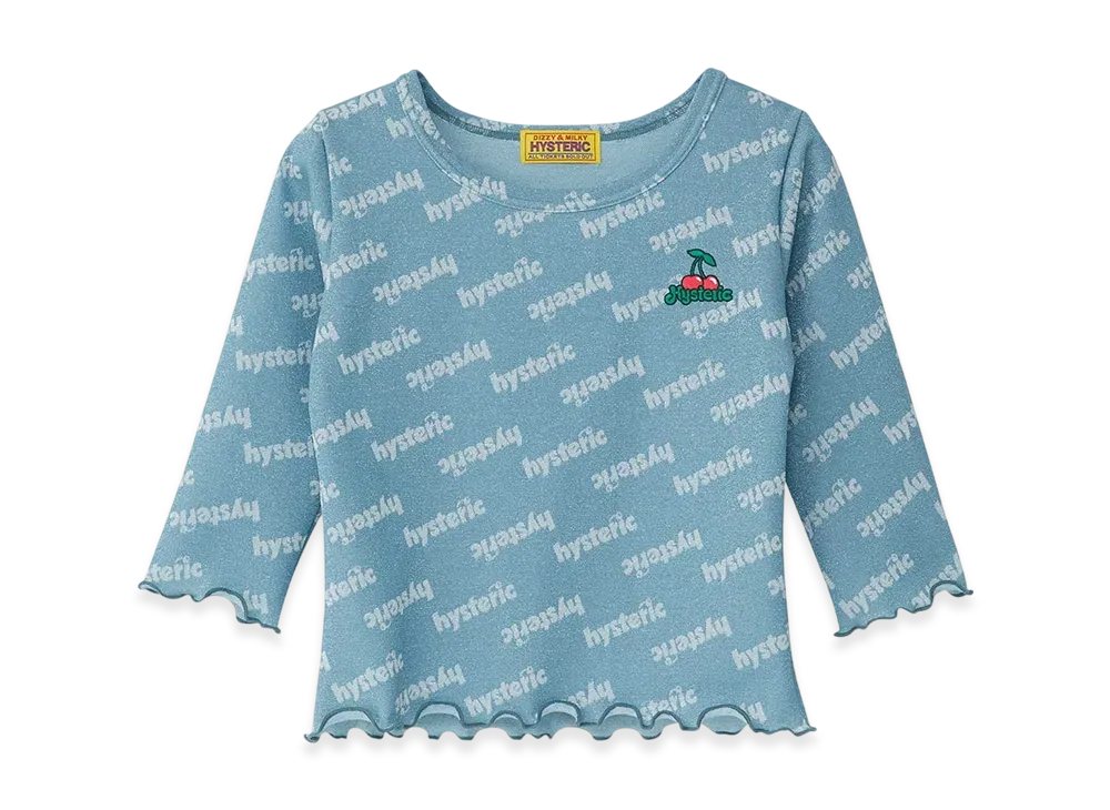 HYSTERIC GLAMOUR Cheery Embroidery 3/4 Sleeve Tee "Blue"