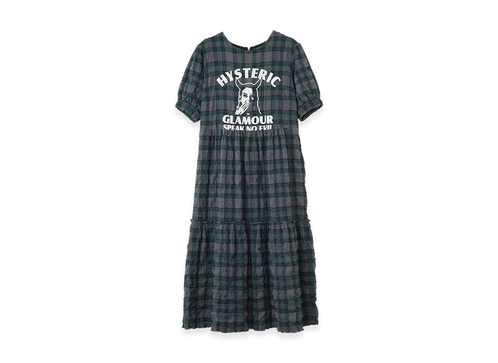 HYSTERIC GLAMOUR Speak No Evil Check Tiered Dress "Green"