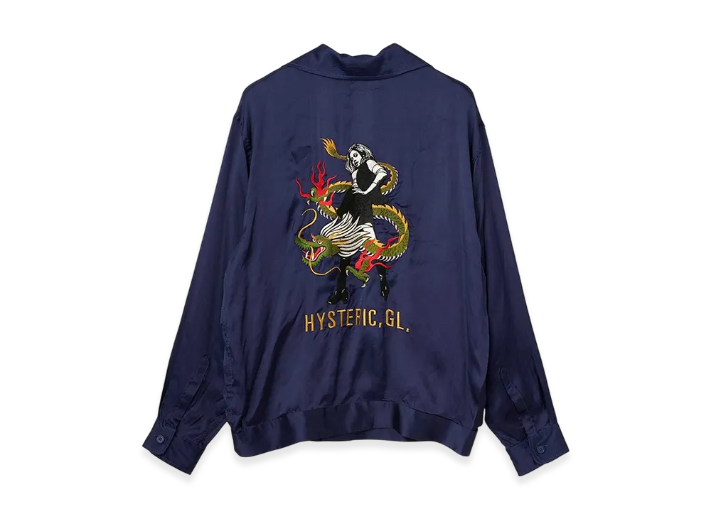 HYSTERIC GLAMOUR Dragon Flame Embroidery Souvenir Shirt "Navy"