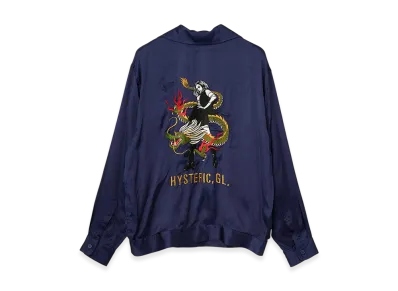 HYSTERIC GLAMOUR Dragon Flame Embroidery Souvenir Shirt "Navy"