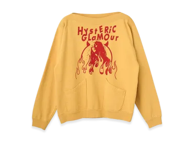 HYSTERIC GLAMOUR Fire Woman Boat Neck Sweatshirt "Yellow"