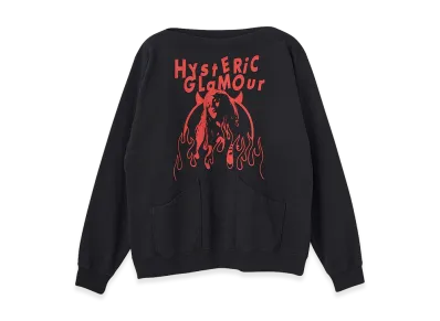 HYSTERIC GLAMOUR Fire Woman Boat Neck Sweatshirt "Black"