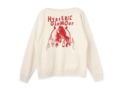 HYSTERIC GLAMOUR Fire Woman Boat Neck Sweatshirt "White"