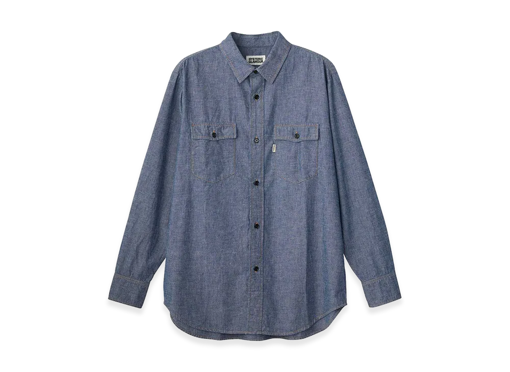 HYSTERIC GLAMOUR Let's Go Crazy Embroidered Western Shirt "Light Indigo Blue"