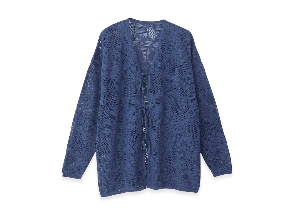 HYSTERIC GLAMOUR Fire Bear Jacquard Mesh Cardigan "Blue"